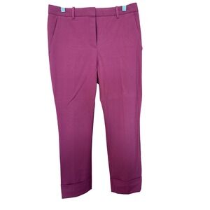 Theory size 6 Women's Crop Cuff Stretch Wool Pants Holiday winter Burgundy